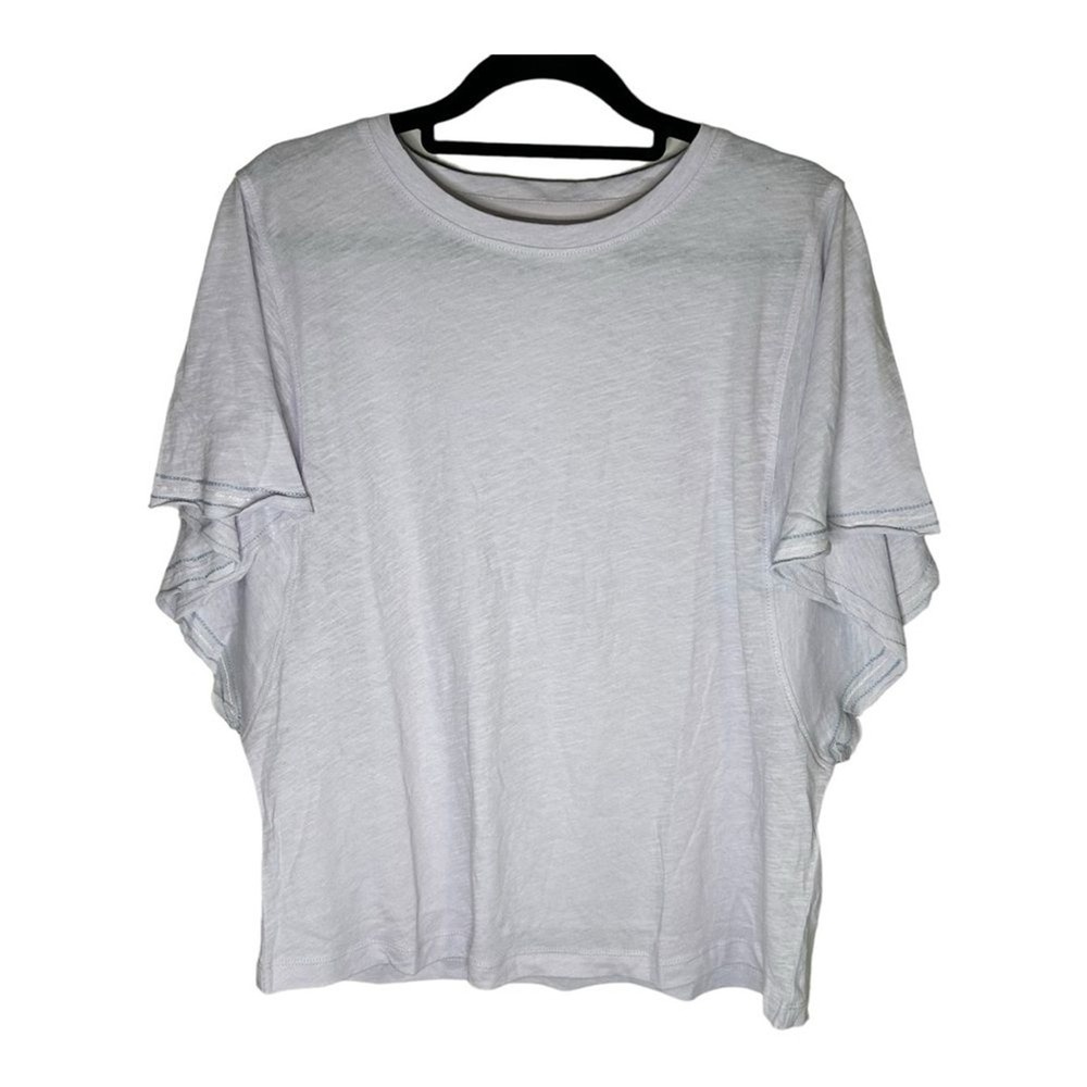 Grey State Womens Top Size L NWT 100% Cotton Flutter Sleeve Light Gray/Purple